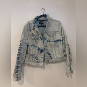 Lands' End Light Blue Tie-Dye Denim Shirt Jacket acid wash y2k